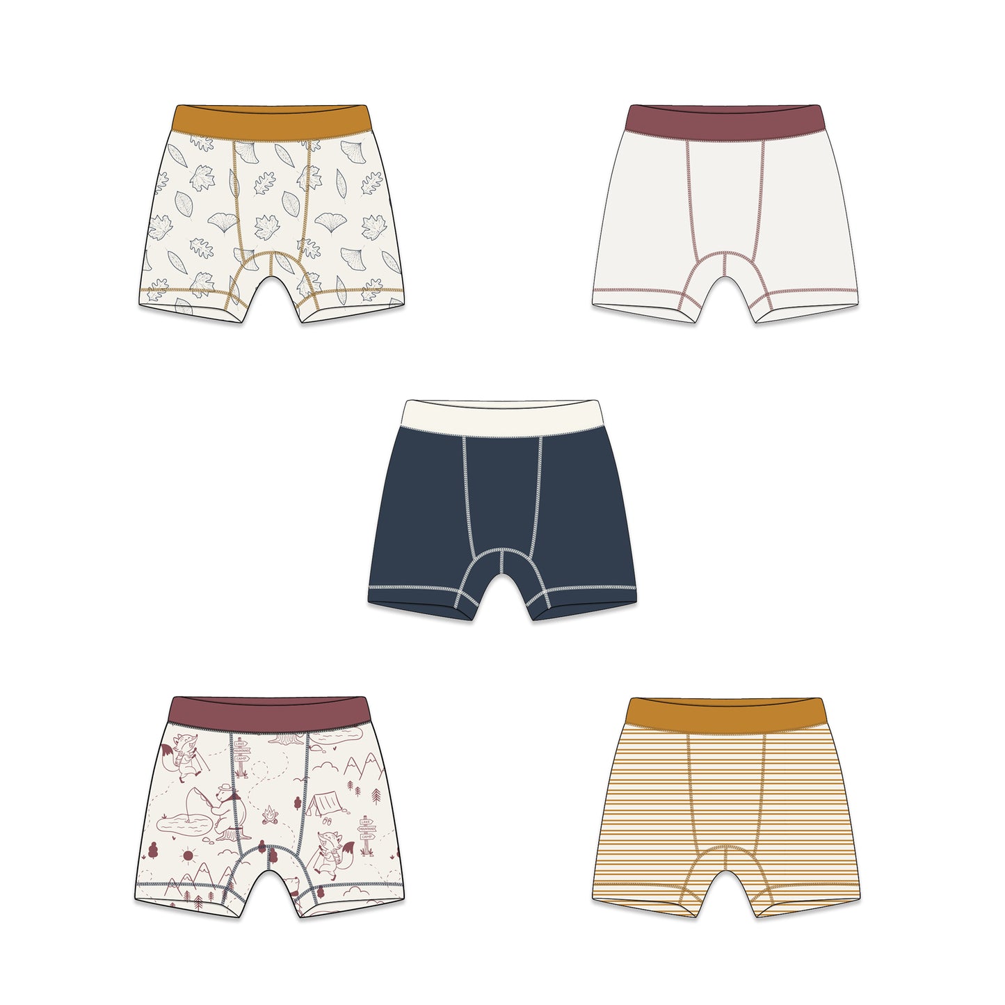 PREORDER | Organic Cotton Boy Boxer Briefs | Multi-pack | 5 colors | Berry & Mustard Hues