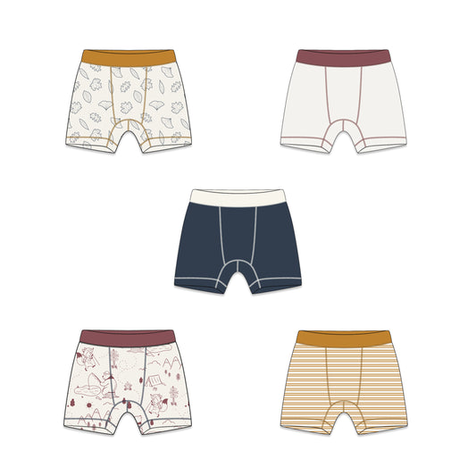 PREORDER | Organic Cotton Boy Boxer Briefs | Multi-pack | 5 colors | Berry & Mustard Hues