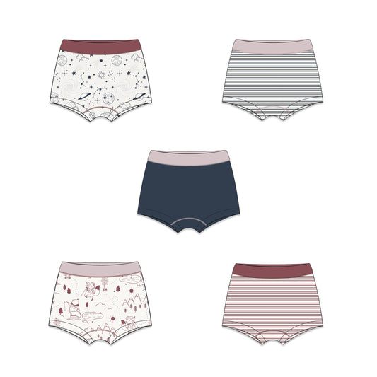 PREORDER | Organic Cotton Boy Short Briefs for Girls | Multi-pack | 5 colors | Berry Hues