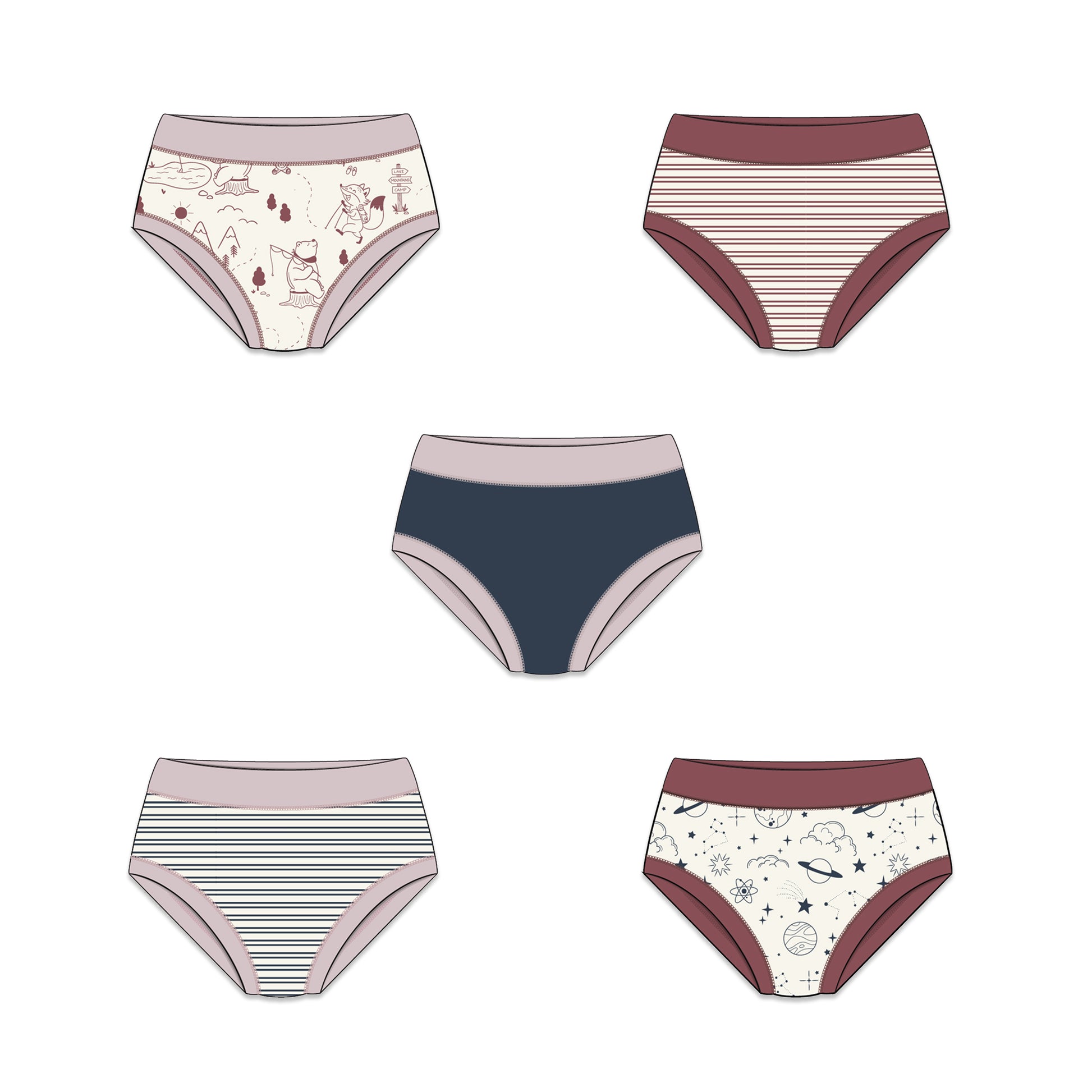 PREORDER | Organic Cotton Girls' Briefs Multi-pack | 5 colors | Berry Hues