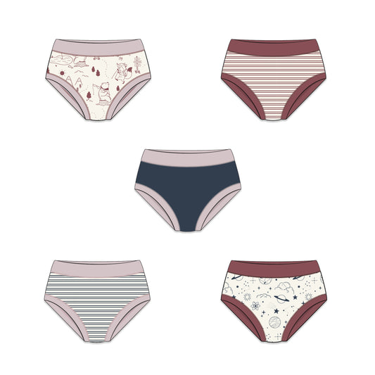 PREORDER | Organic Cotton Girls' Briefs Multi-pack | 5 colors | Berry Hues