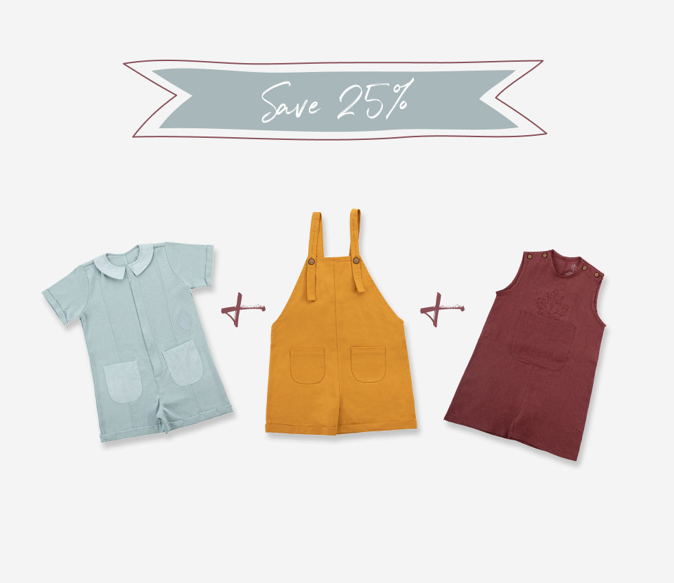 Organic Cotton & Linen Essential Rompers (Bundle of 3)