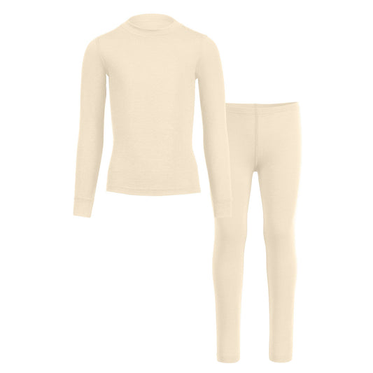 Menique Kids' Merino Long Sleeve & Pants Baselayer 2-Piece in Dark Green