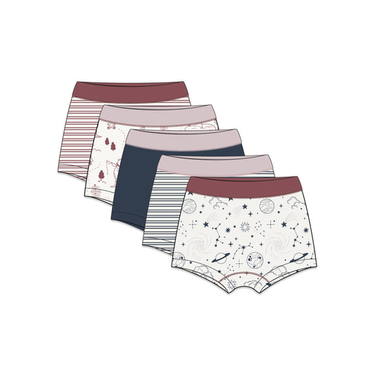 PREORDER | Organic Cotton Boy Short Briefs for Girls | Multi-pack | 5 colors | Berry Hues