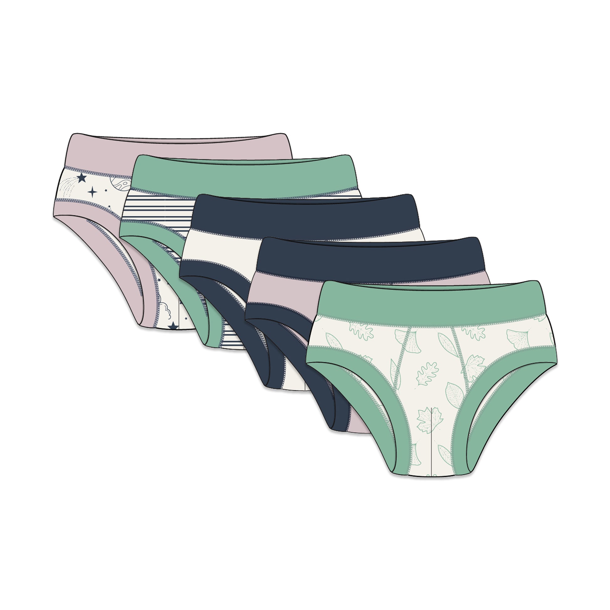 PREORDER | Organic Cotton Boy Briefs | Multi-pack | 5 colors | Stars & Leaves