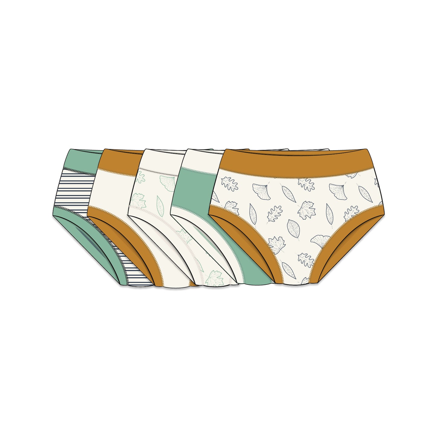 PREORDER | Organic Cotton Girls' Briefs Multi-pack | 5 colors | Leafy Hues