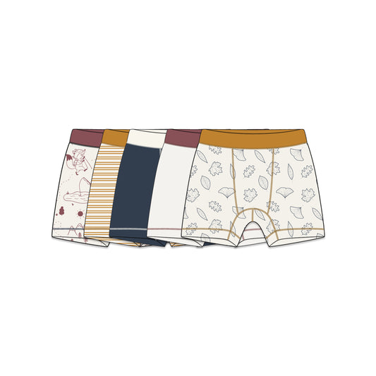 PREORDER | Organic Cotton Boy Boxer Briefs | Multi-pack | 5 colors | Berry & Mustard Hues