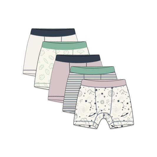 PREORDER | Organic Cotton Boy Boxer Briefs | Multi-pack | 5 colors | Stars & Leaves