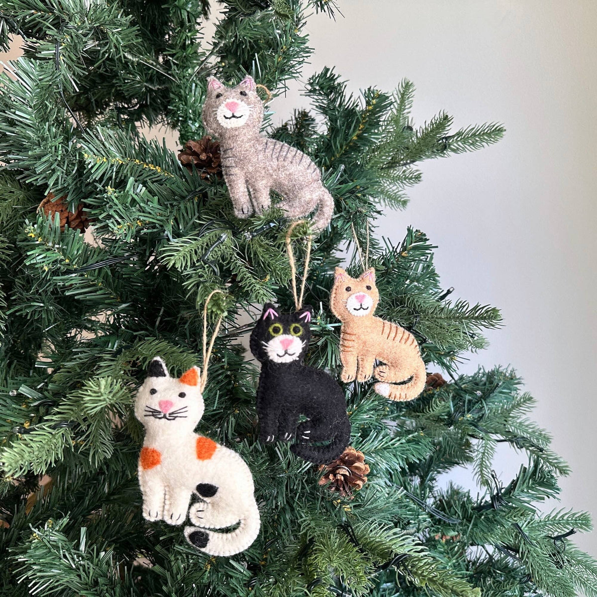 Wool Felt Tree Ornament Set of 6 Cats