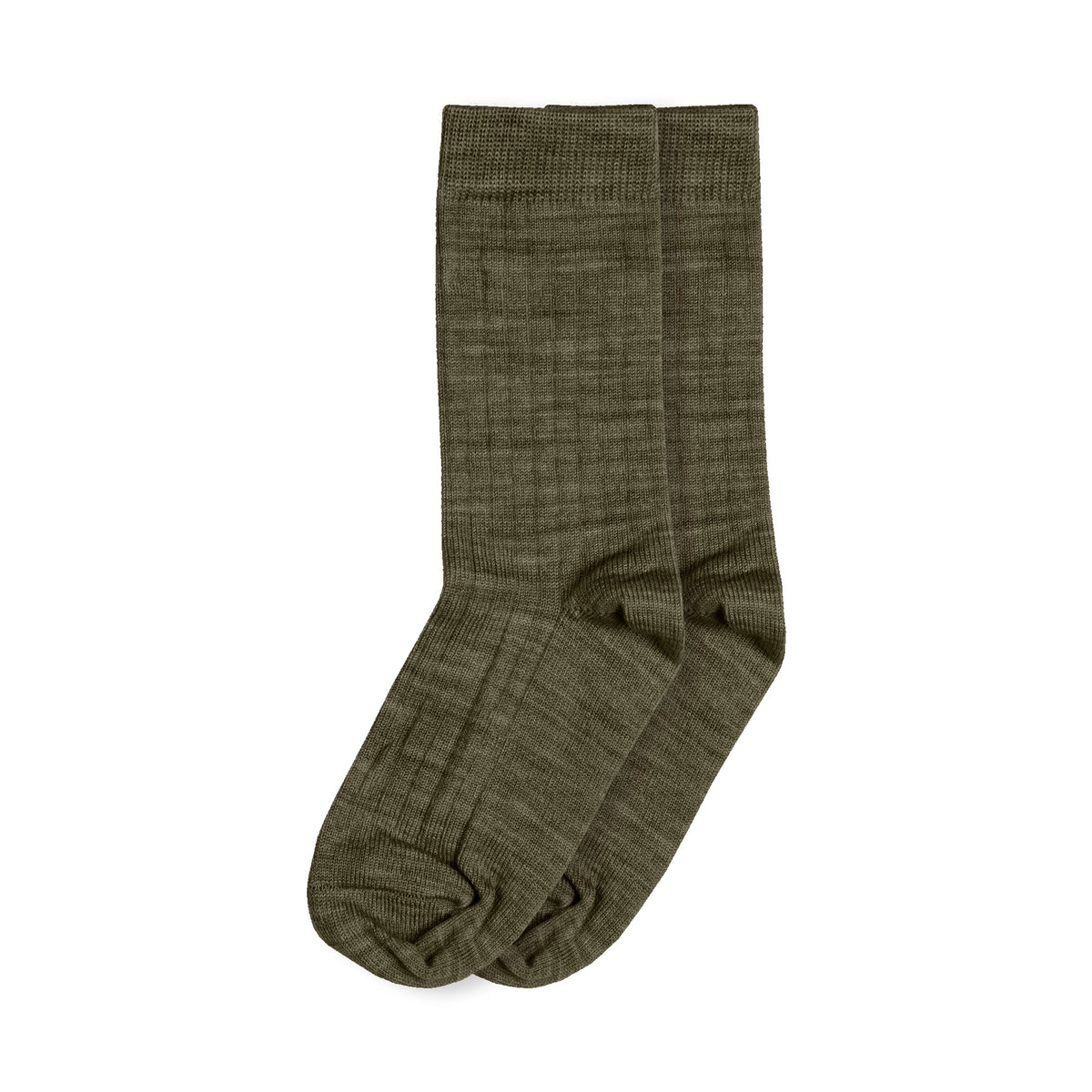 PREORDER: Merino Lightweight Ribbed Wool Kids' Crew Socks in Olive