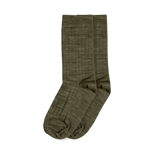 PREORDER: Merino Lightweight Ribbed Wool Kids' Crew Socks in Olive