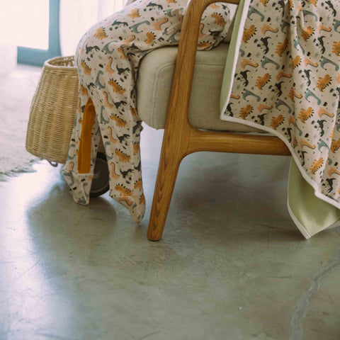 Organic Cotton Baby Double-Sided Blanket | Dinosaur + Solid Green
