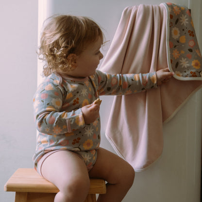 Baby Double-Sided Blanket | Flowers + Solid Pink