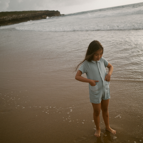 Organic Cotton Birch Romper in Sleepy Blue