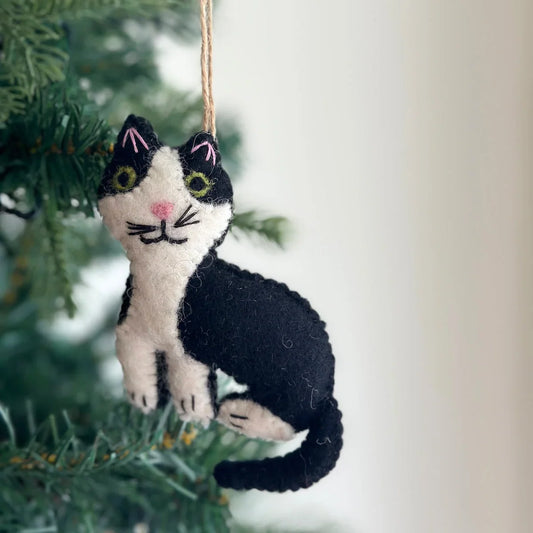 Wool Felt Tree Ornament Set of 6 Cats