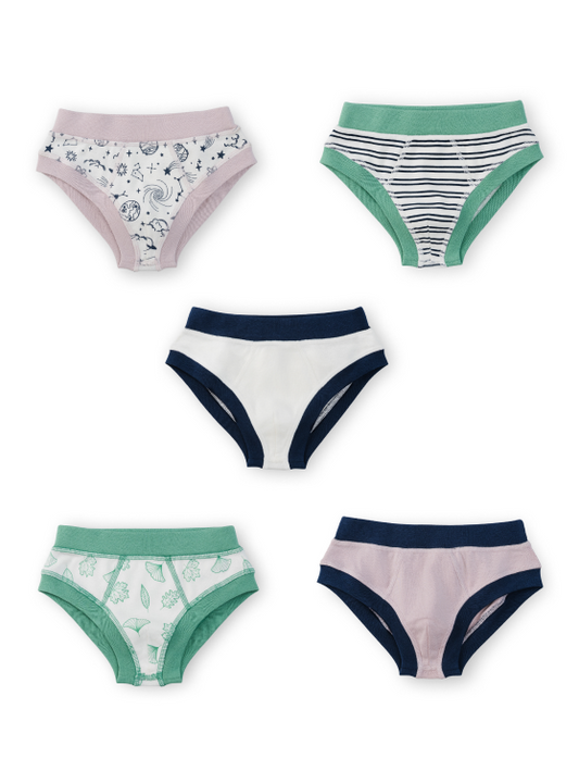 Organic Cotton Boy Briefs | Multi-pack | 5 colors | Stars & Leaves