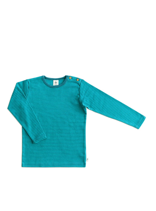 PREORDER: Leela Cotton Organic Cotton Long Sleeve Tee in Striped Lapis & Blue