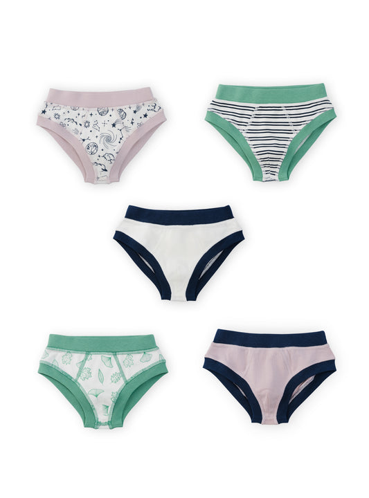 Organic Cotton Boy Briefs | Multi-pack | 5 colors | Stars & Leaves