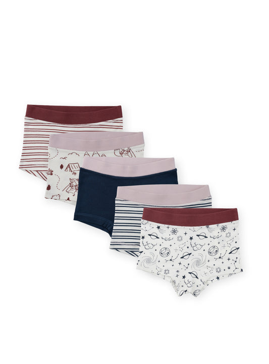 Organic Cotton Boy Short Briefs for Girls | Multi-pack | 5 colors | Berry Hues