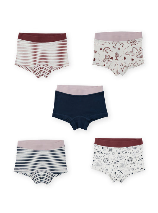 Organic Cotton Boy Short Briefs for Girls | Multi-pack | 5 colors | Berry Hues