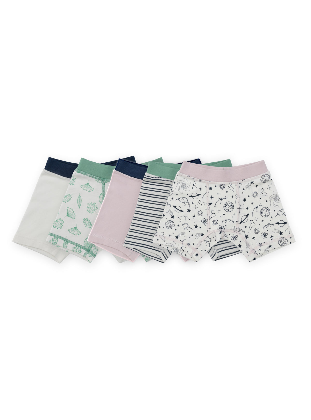 Organic Cotton Boy Boxer Briefs | Multi-pack | 5 colors | Stars & Leaves