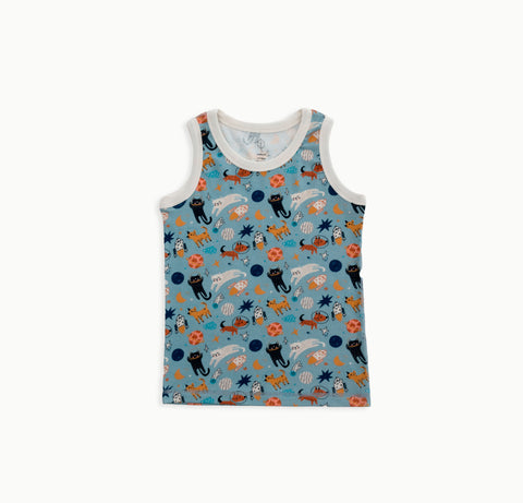 Organic Cotton Tank, 2-Pack | Space Cat + Solid Blue
