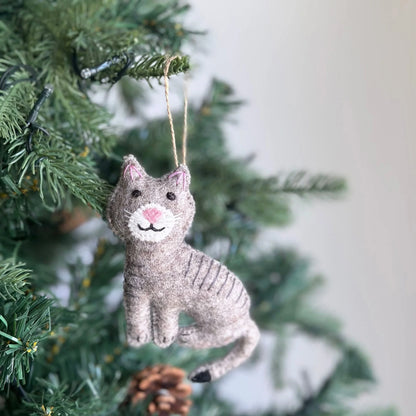 Wool Felt Tree Ornament - Tabby Cat