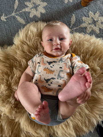 Organic Cotton Baby Short Sleeve Bodysuit, 2-Pack | Dinosaur + Solid Green