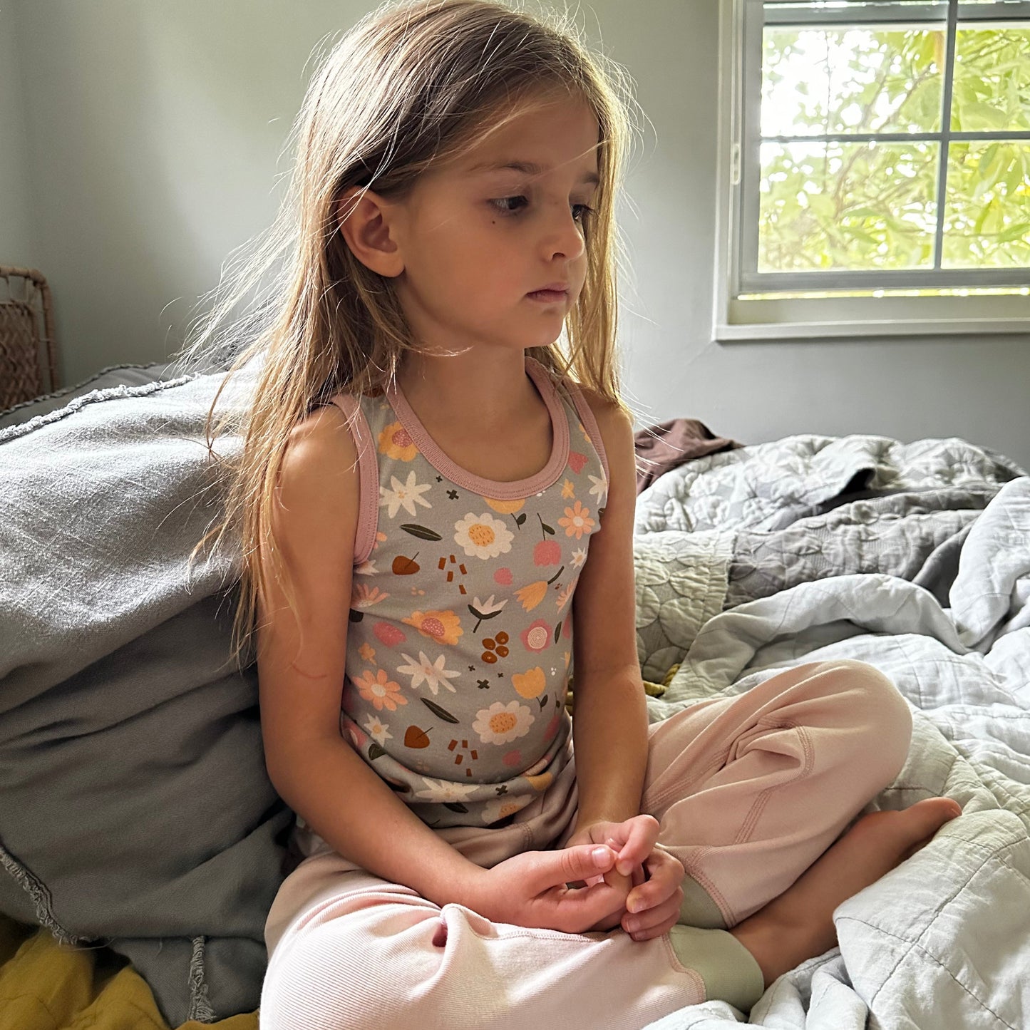 Organic Cotton Tank, 2-Pack | Flowers + Solid Pink