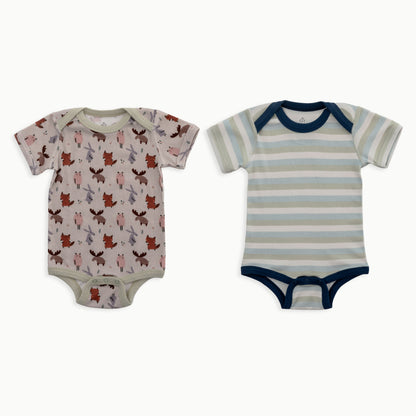 Baby Short Sleeve Bodysuit, 2-Pack | Woodland + Striped