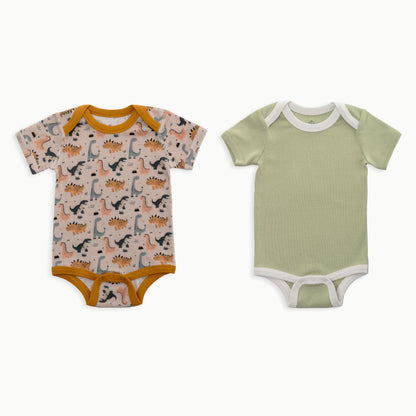 Baby Short Sleeve Bodysuit, 2-Pack | Dinosaur + Solid Green