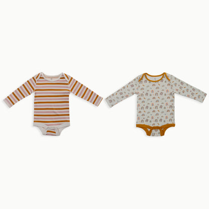 Organic Cotton Baby Long Sleeve Bodysuit, 2-Pack | Rainbows + Striped