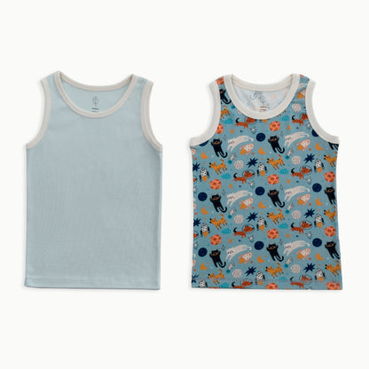 Tank, 2-Pack | Space Cat + Solid Blue