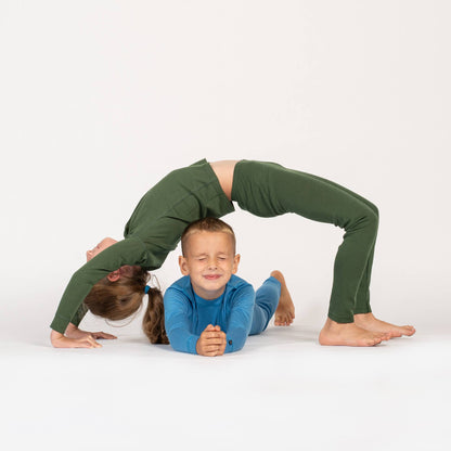 Menique Kids' Merino Long Sleeve & Pants Baselayer 2-Piece in Dark Green