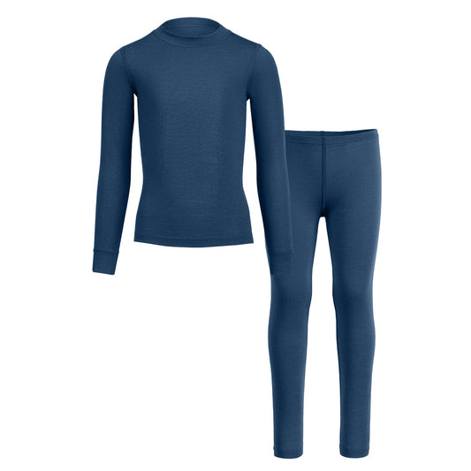 Menique Kids' Merino Long Sleeve & Pants Baselayer 2-Piece in Dark Green