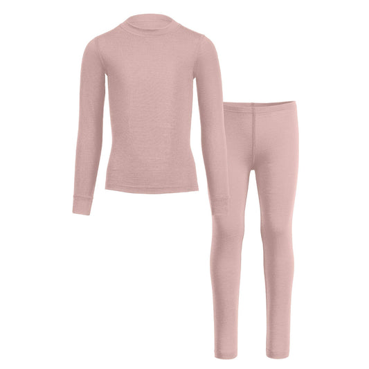 Menique Kids' Merino Long Sleeve & Pants Baselayer 2-Piece in Dark Green