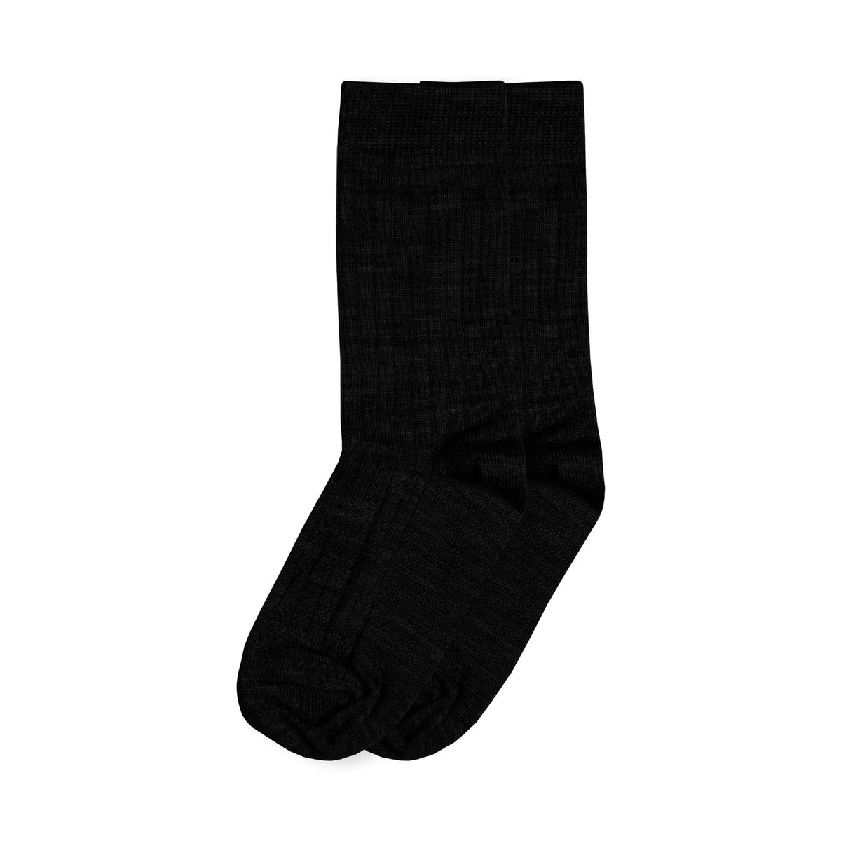 PREORDER: Merino Lightweight Ribbed Wool Kids' Crew Socks in Black