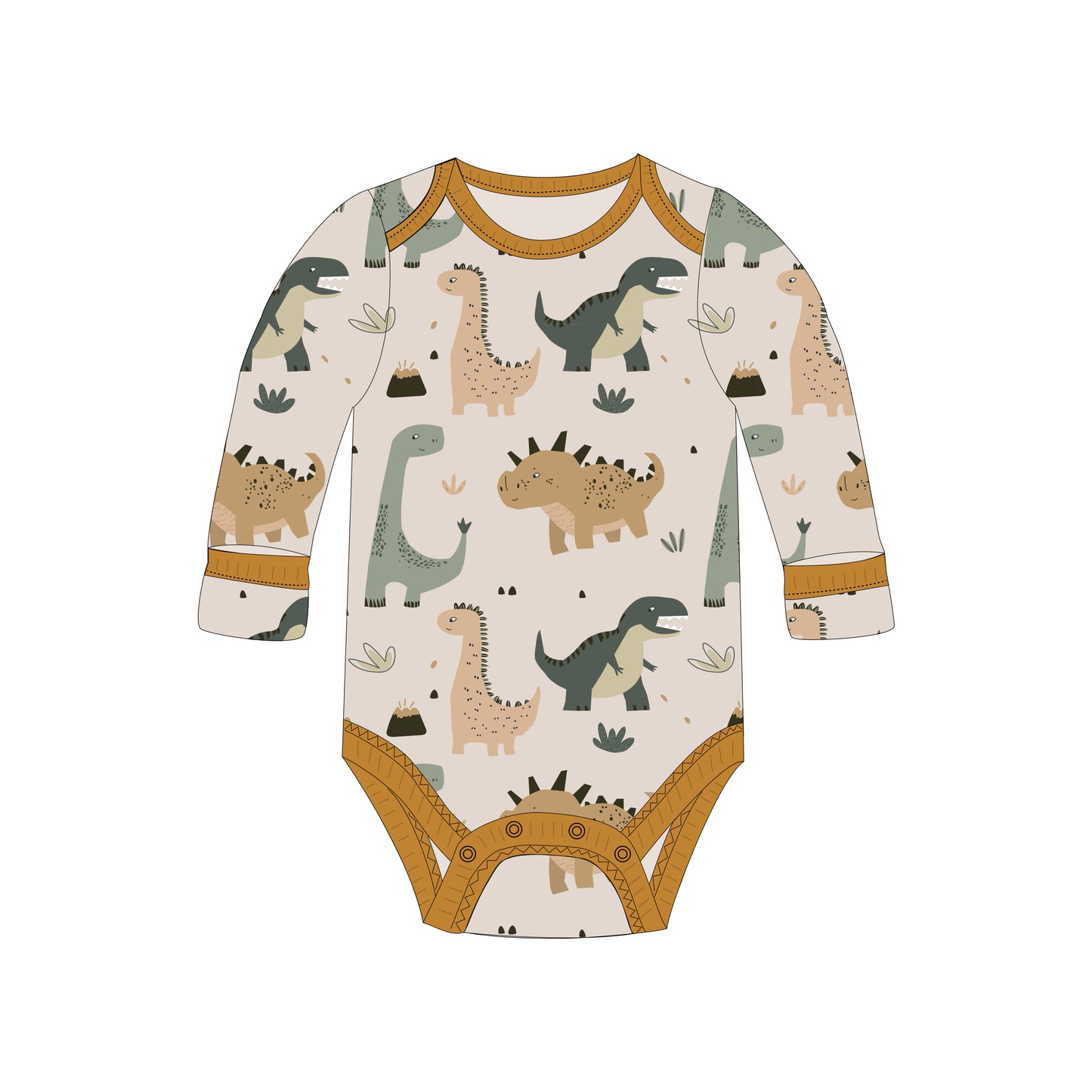 Baby Long Sleeve Bodysuit, 2-Pack | Dinosaur + Solid Green