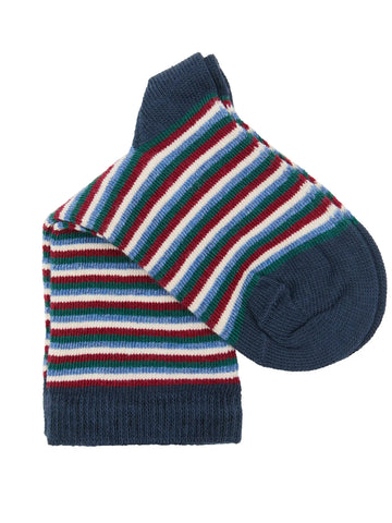 Leela Cotton 98% Organic Cotton Kids Crew Socks, 6-Pack | Navy Green Stripe