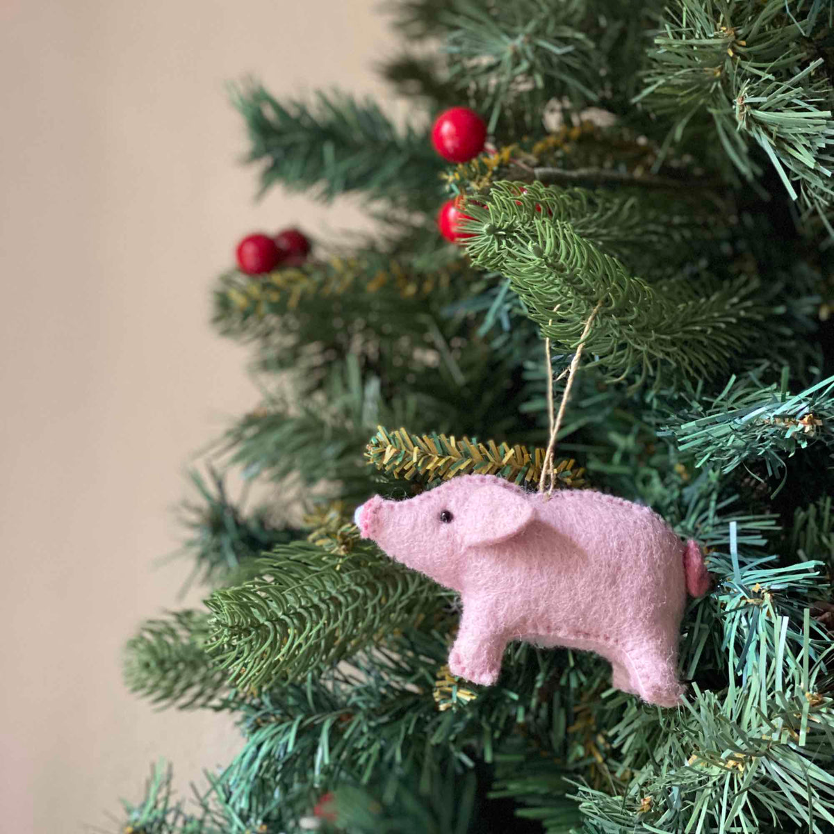 Wool Felt Tree Ornament - Pig